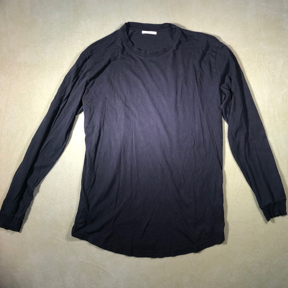 John Elliott Long Sleeve Tee Mens Size 3 L Black Curved Hem Crewneck Cotton USA